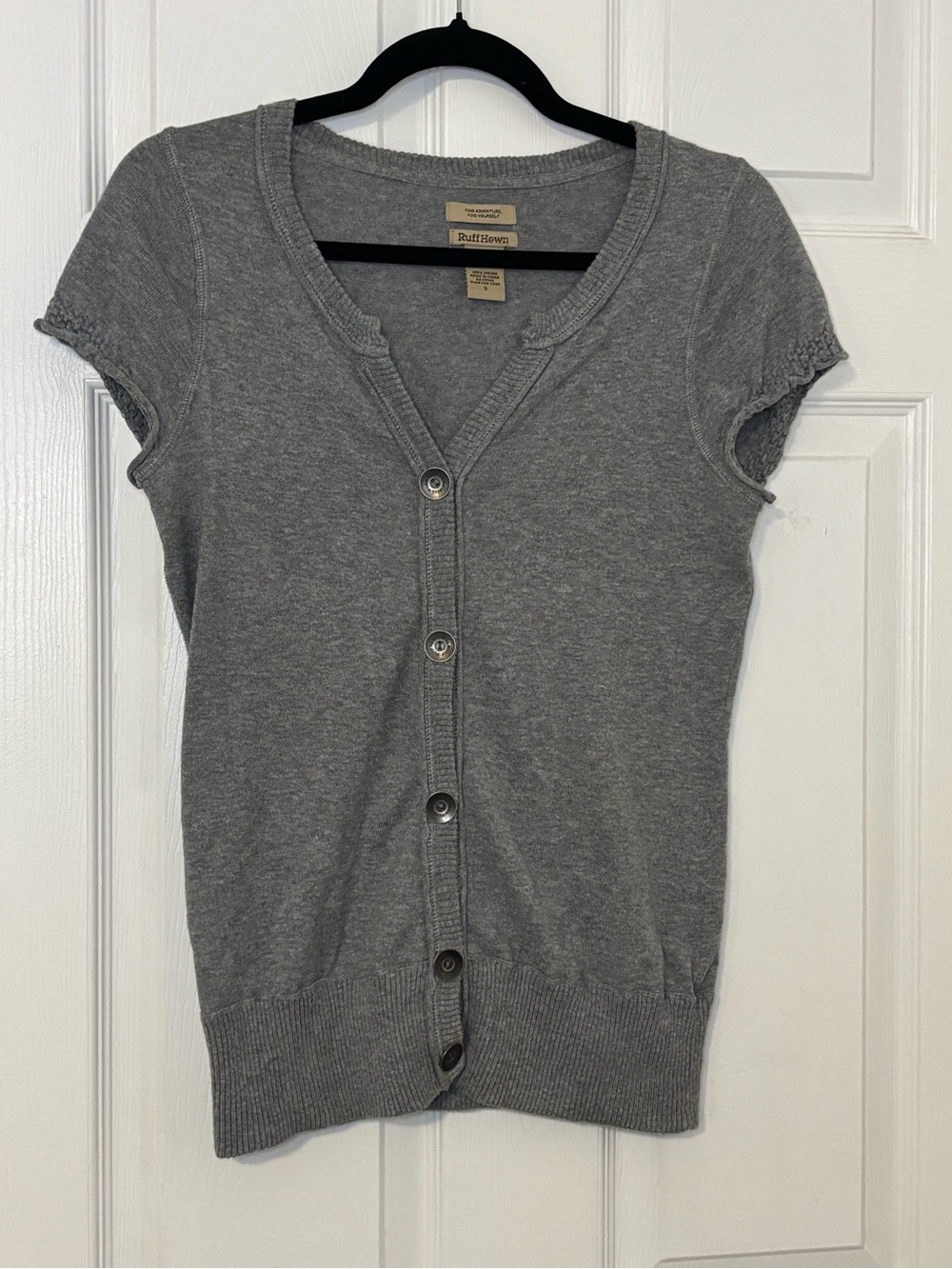 Ruff Hewn Y2K Grey 100% Cotton Short Sleeve Snap Front Cardigan Top Size S